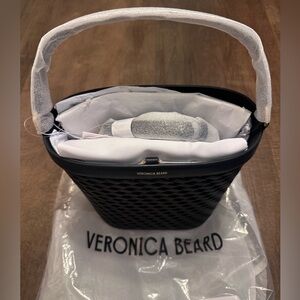 Veronica Beard Black Cutout Leather Tote Perforated Feedbag Purse - NEW